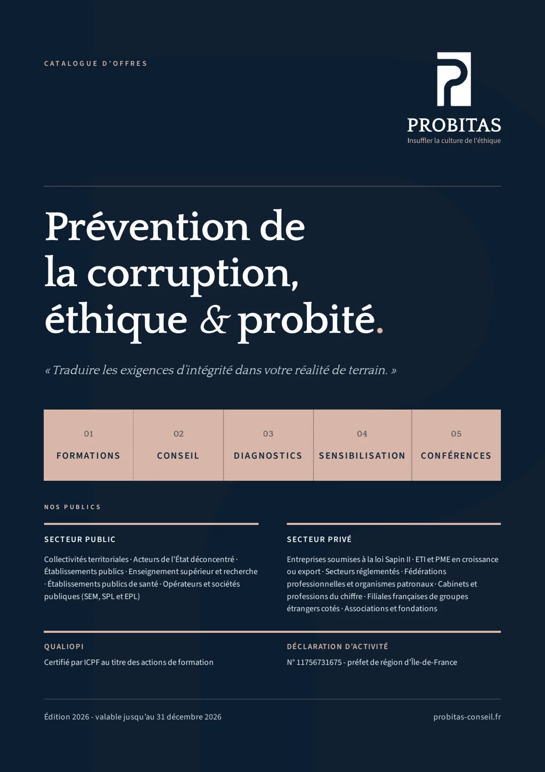 Couverture du catalogue d'offres PROBITAS 2026