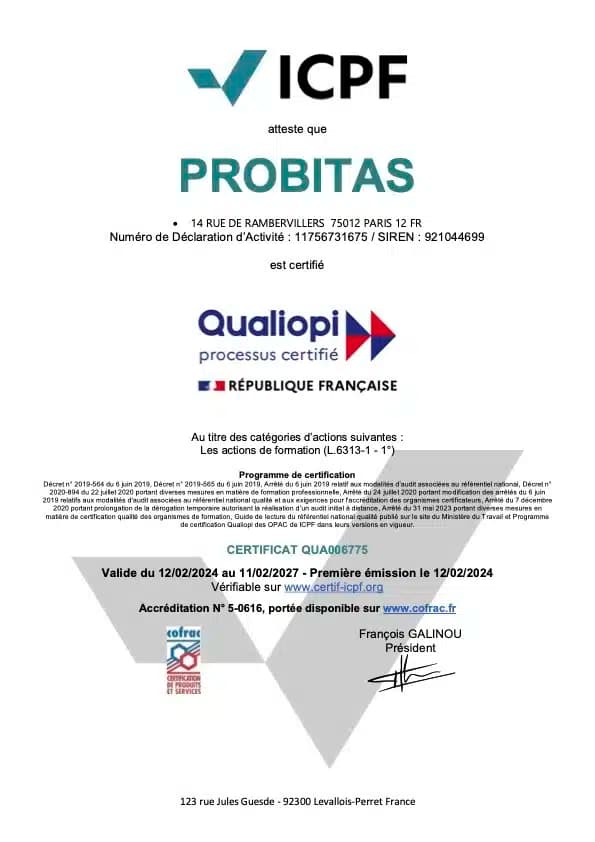 Certificat Qualiopi PROBITAS